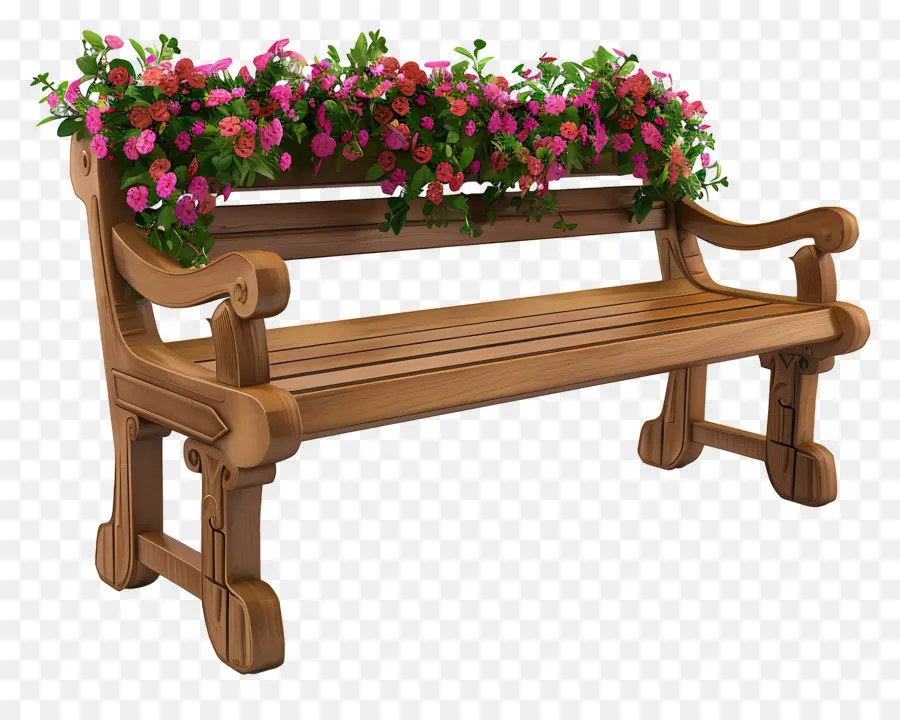 Banco De Madera，Banco Con Flores PNG