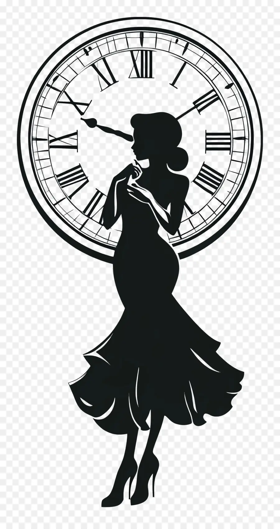 Elegancia Atemporal，Silueta De Mujer Con Reloj PNG