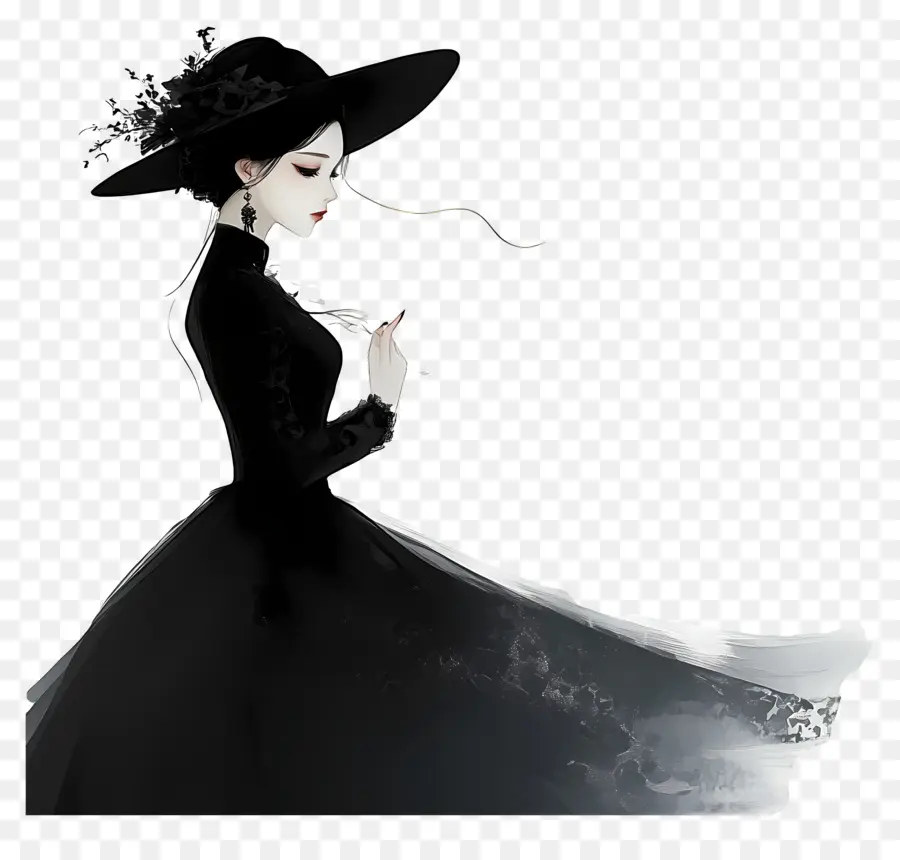 Elegancia Atemporal，Mujer En Vestido Negro PNG