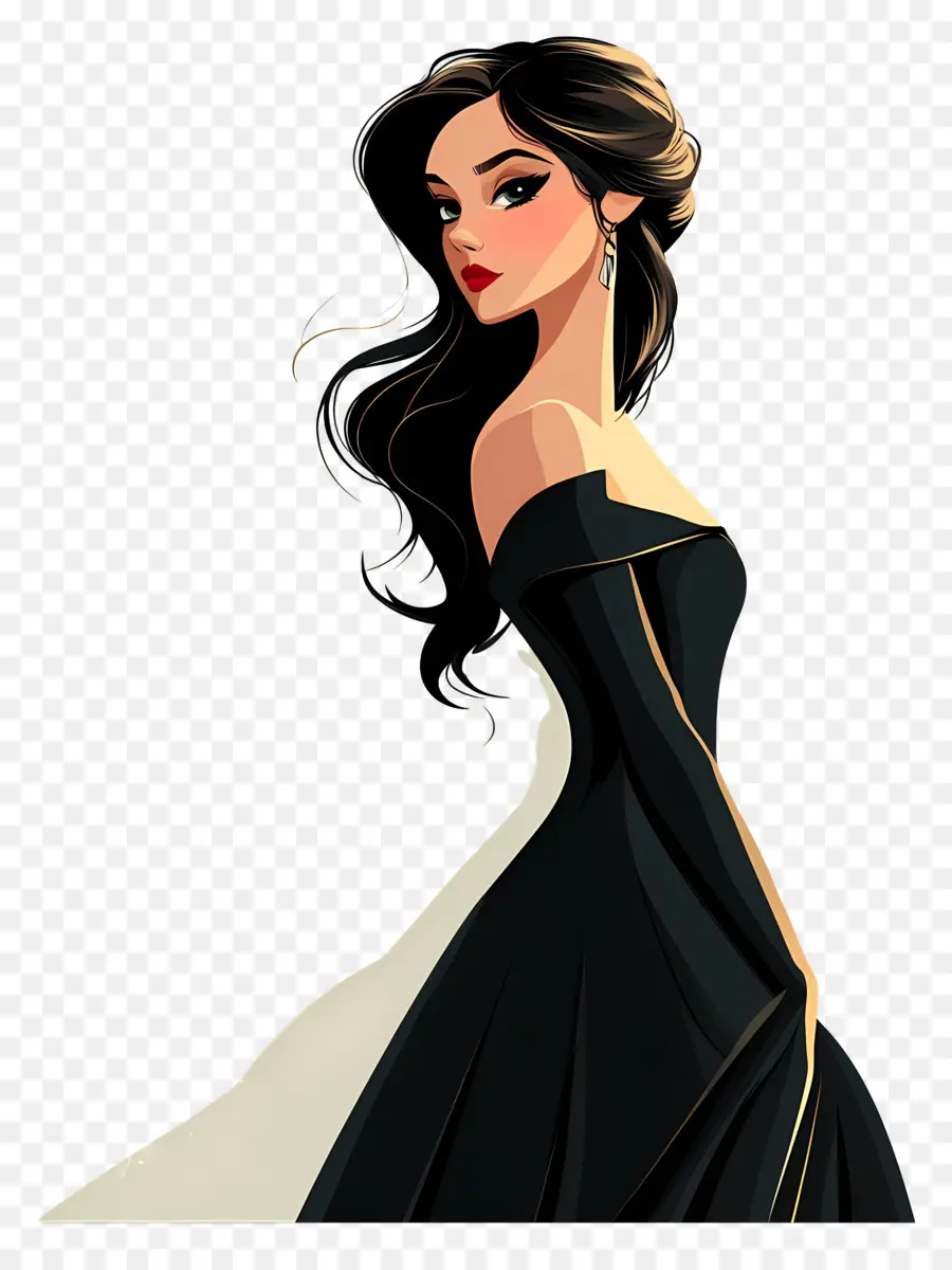 Elegancia Atemporal，Mujer En Vestido Negro PNG