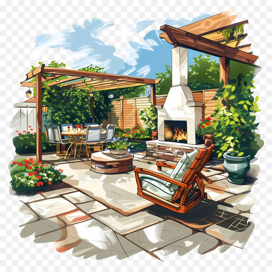 Patio Trasero De La Casa，Patio Con Chimenea PNG