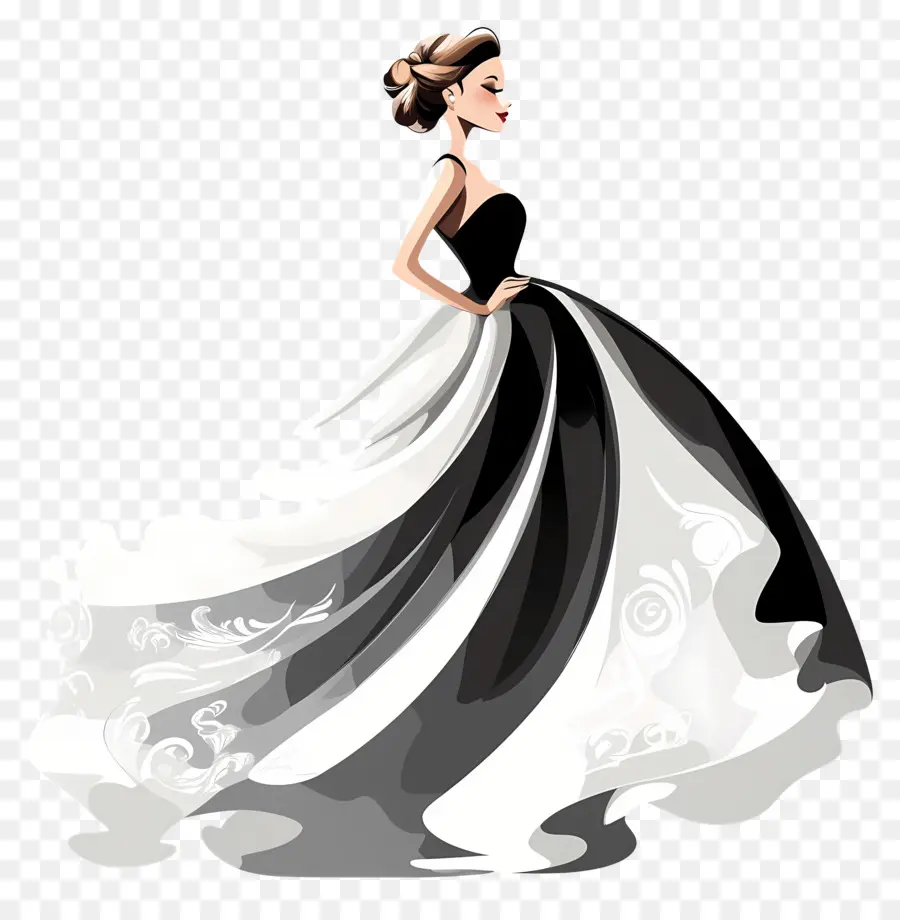 Elegancia Atemporal，Mujer En Vestido Fluido PNG