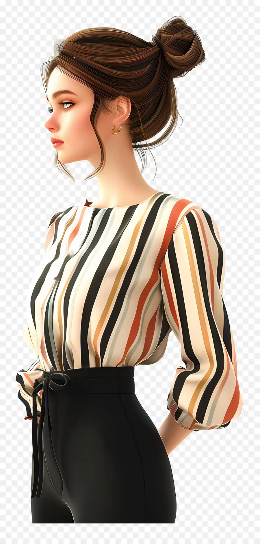 Mujer En Blusa，Mujer En Blusa A Rayas PNG