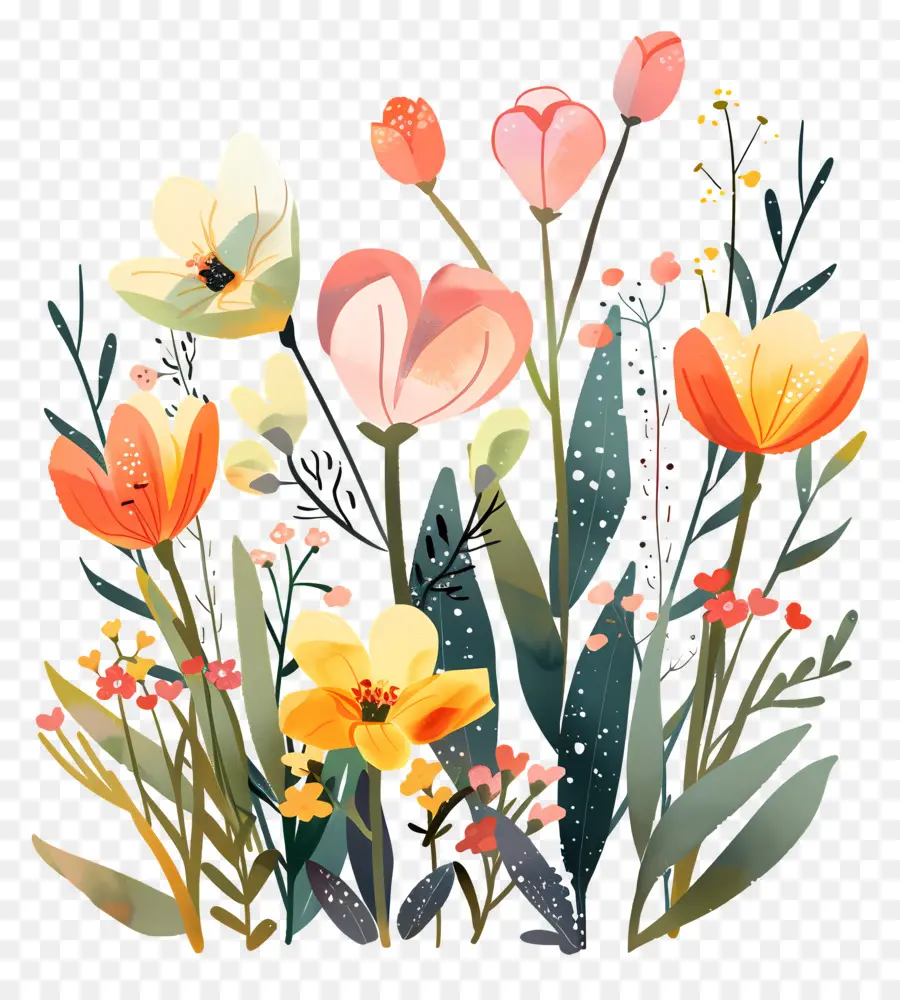 Fondo De Primavera，Flores Coloridas PNG