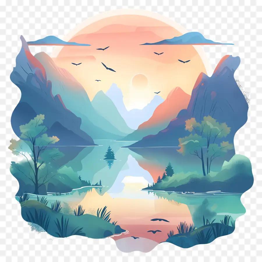 Fondo De La Naturaleza，Paisaje Del Atardecer PNG