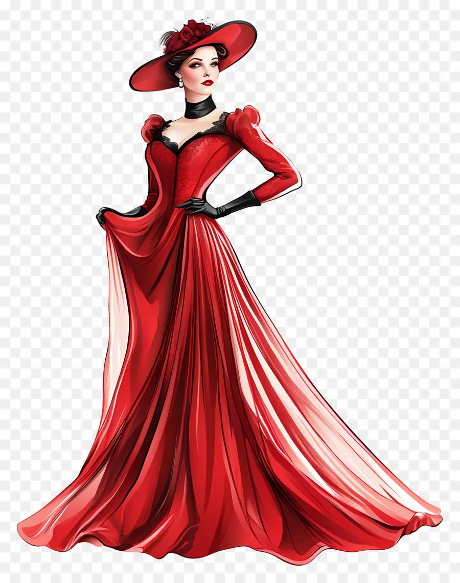 Elegancia Atemporal，Vestido Rojo PNG