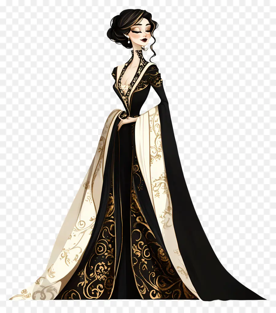 Elegancia Atemporal，Mujer Elegante En Vestido Negro PNG