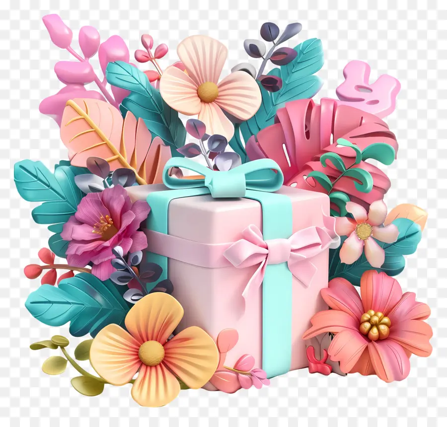 Regalo De Cumpleaños，Regalo Con Flores PNG