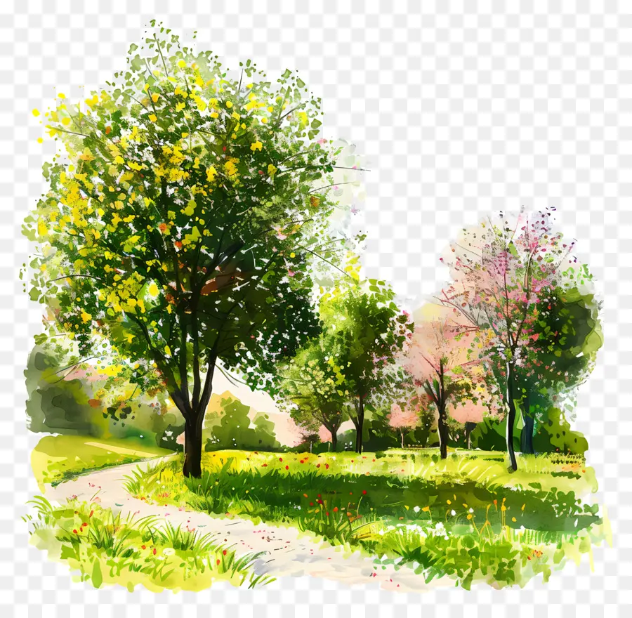 Fondo De Primavera，árboles En El Parque PNG