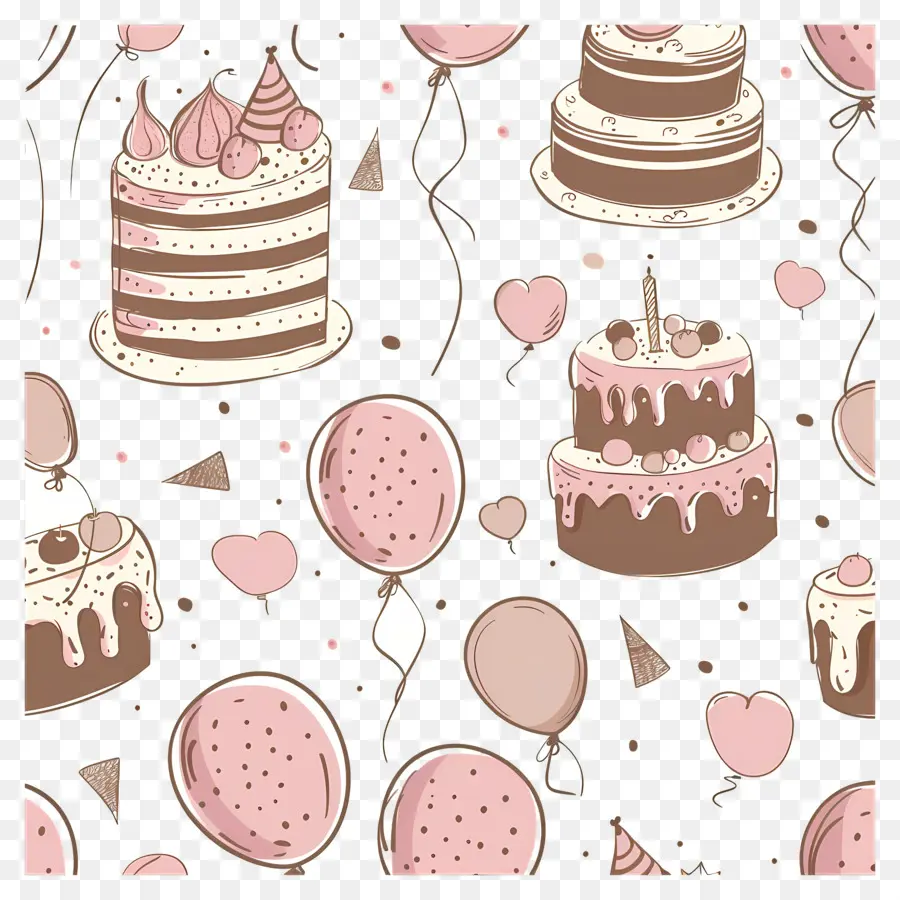 Fondo De Cumpleaños，Pasteles De Cumpleaños Y Globos PNG