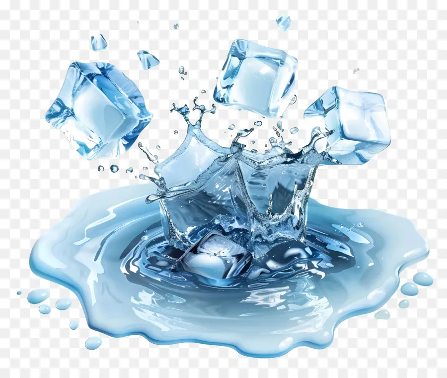 Agua Salpicaduras De Hielo，Cubitos De Hielo PNG