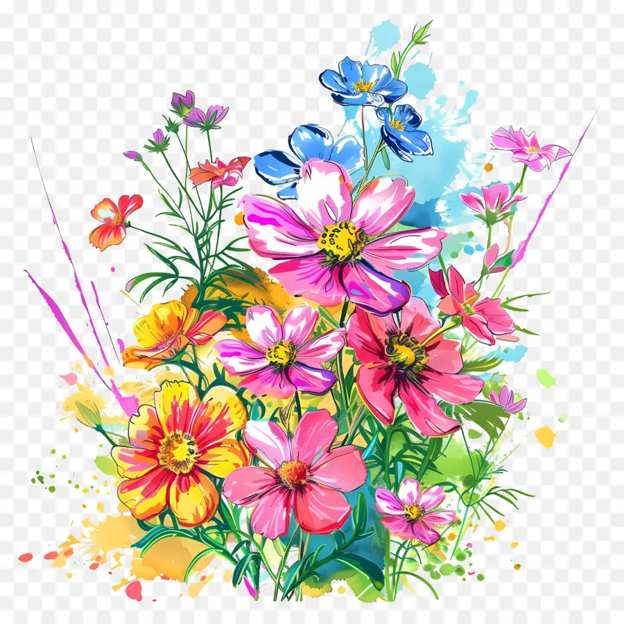 Fondo De Primavera，Flores Coloridas PNG