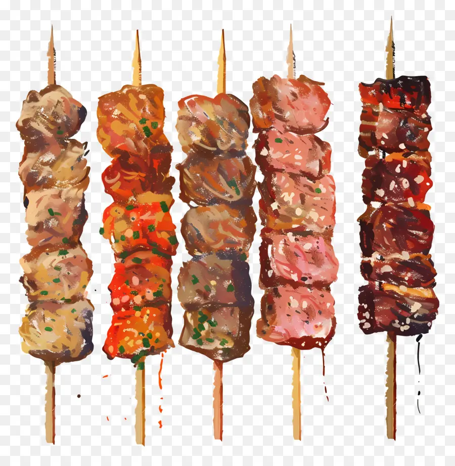 Brochetas De Carne，Asado A La Parrilla PNG