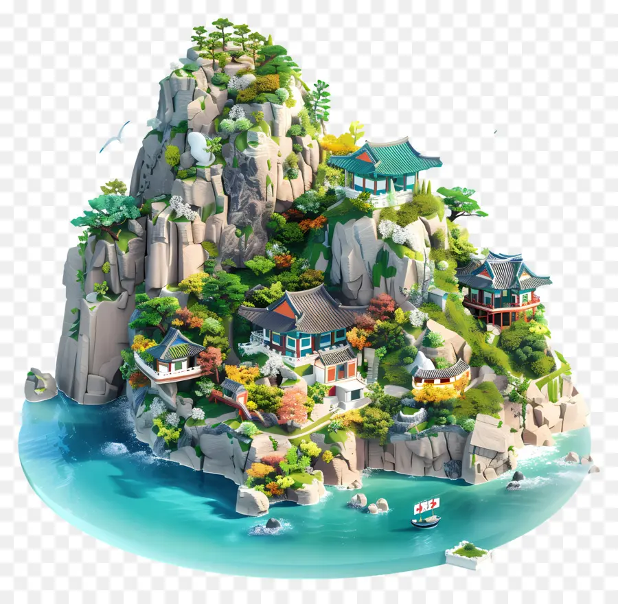 Isla，Isla Con Edificios PNG