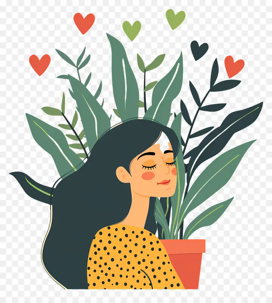 Mujer De Dibujos Animados，Mujer Con Plantas PNG