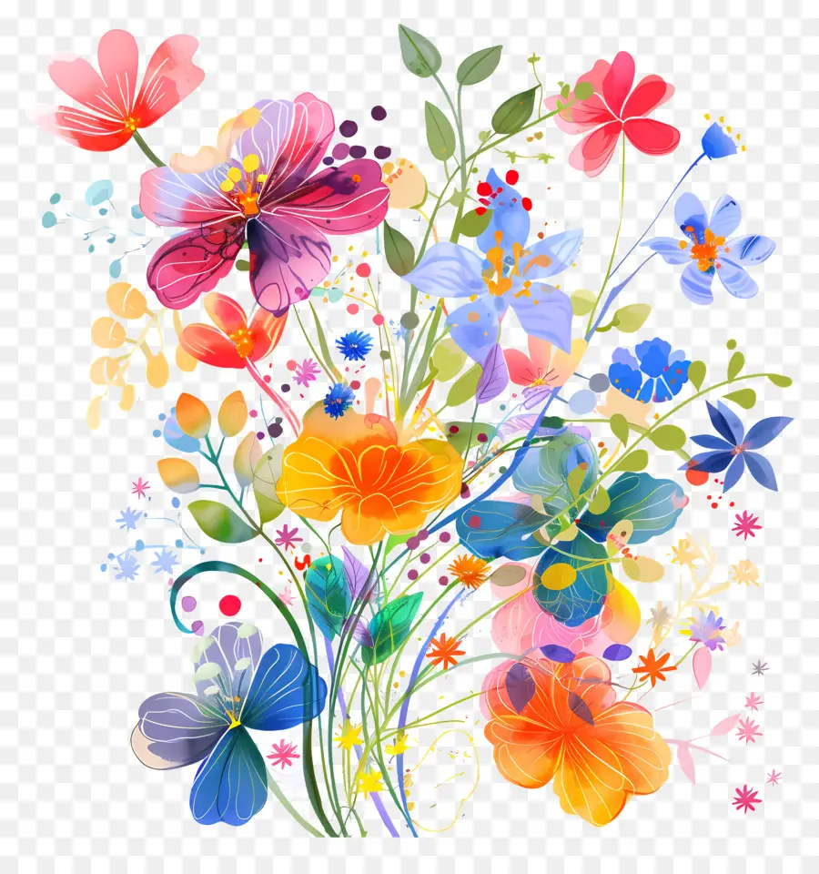 Fondo De Primavera，Flores Coloridas PNG