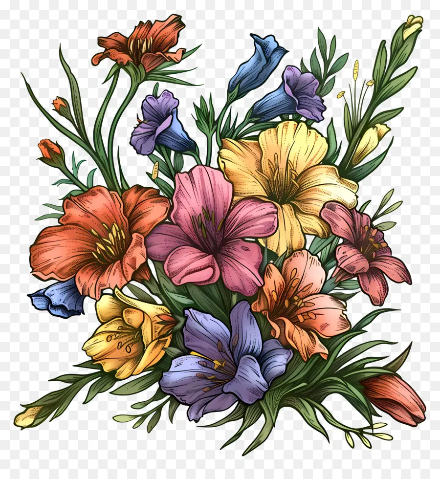 Ramo De Flores，Flores Coloridas PNG