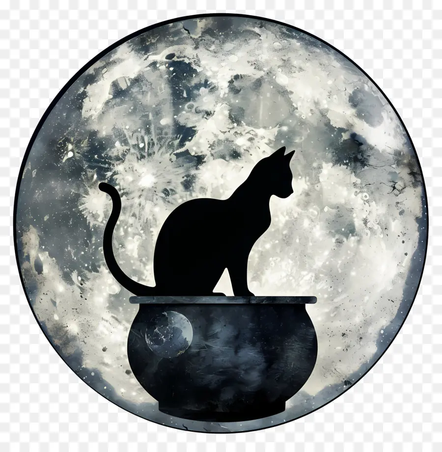 Silueta De Gato，Gato Y Luna PNG