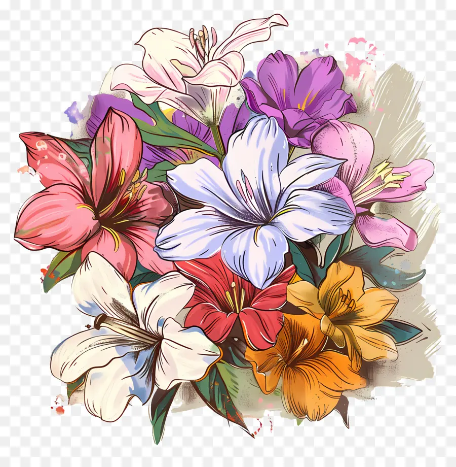 Ramo De Flores，Flores Coloridas PNG