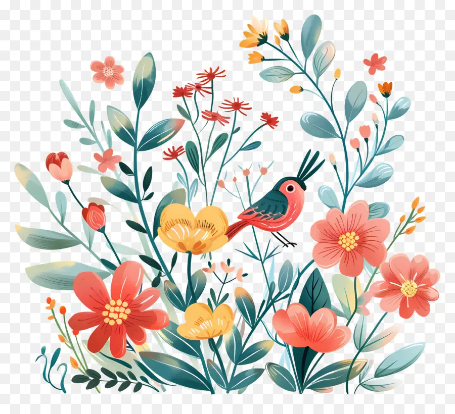 Fondo De Primavera，Flores Y Pájaros PNG