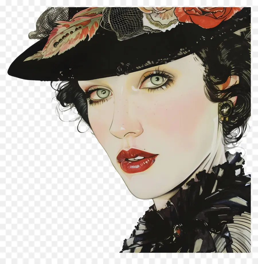 Mujer De Moda，Mujer Con Sombrero PNG