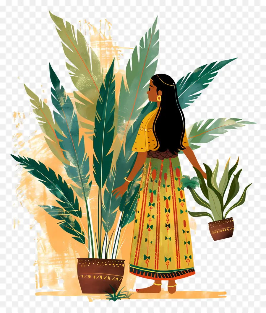 Mujer Marathi，Mujer Con Plantas PNG