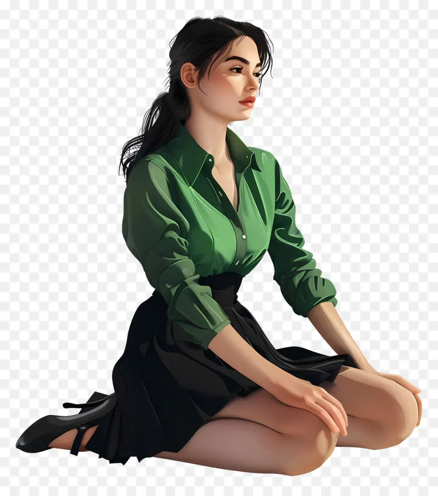 Mujer En Camisa，Mujer Arrodillada PNG