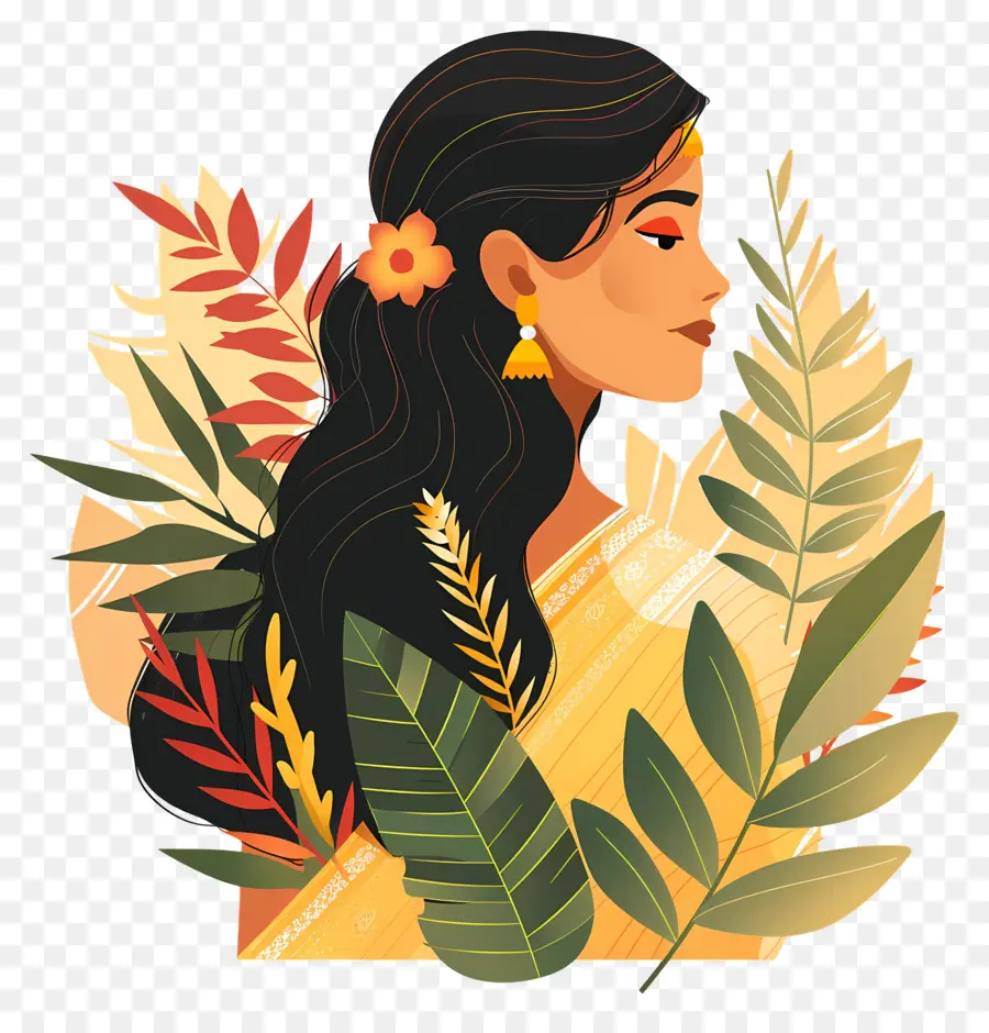 Mujer Marathi，Mujer Con Flores PNG