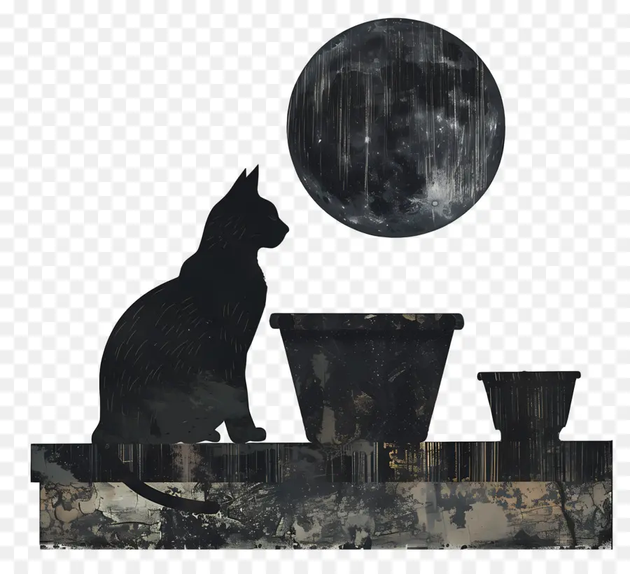 Silueta De Gato，Luna PNG