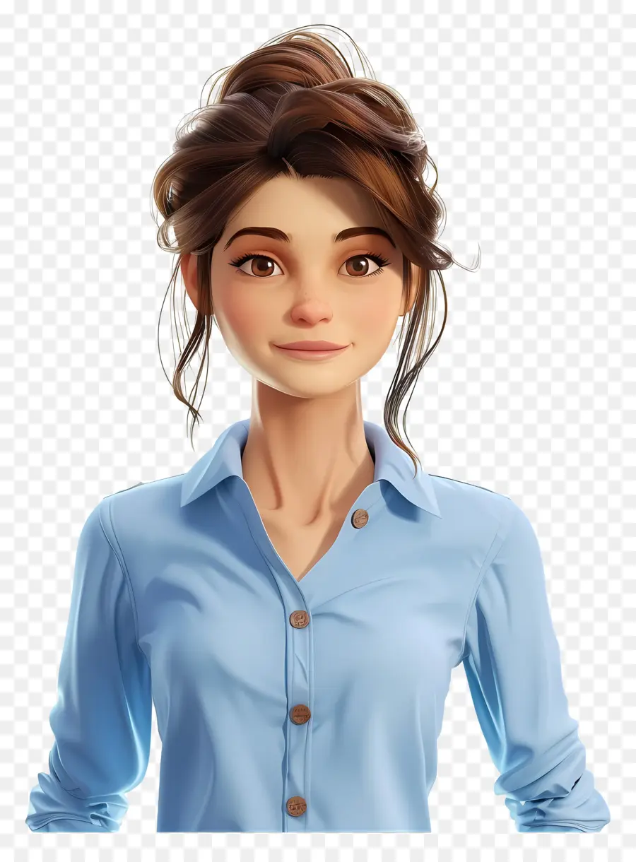 Mujer En Camisa，Mujer Animada Con Camisa Azul PNG