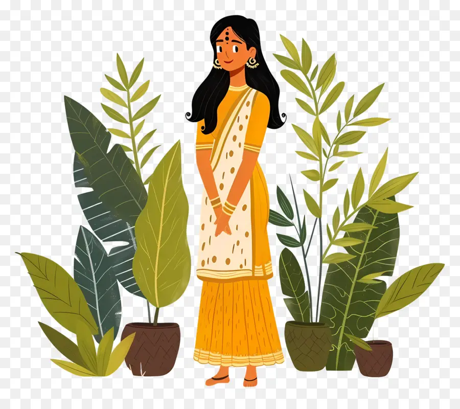 Mujer India，Mujer Con Plantas PNG