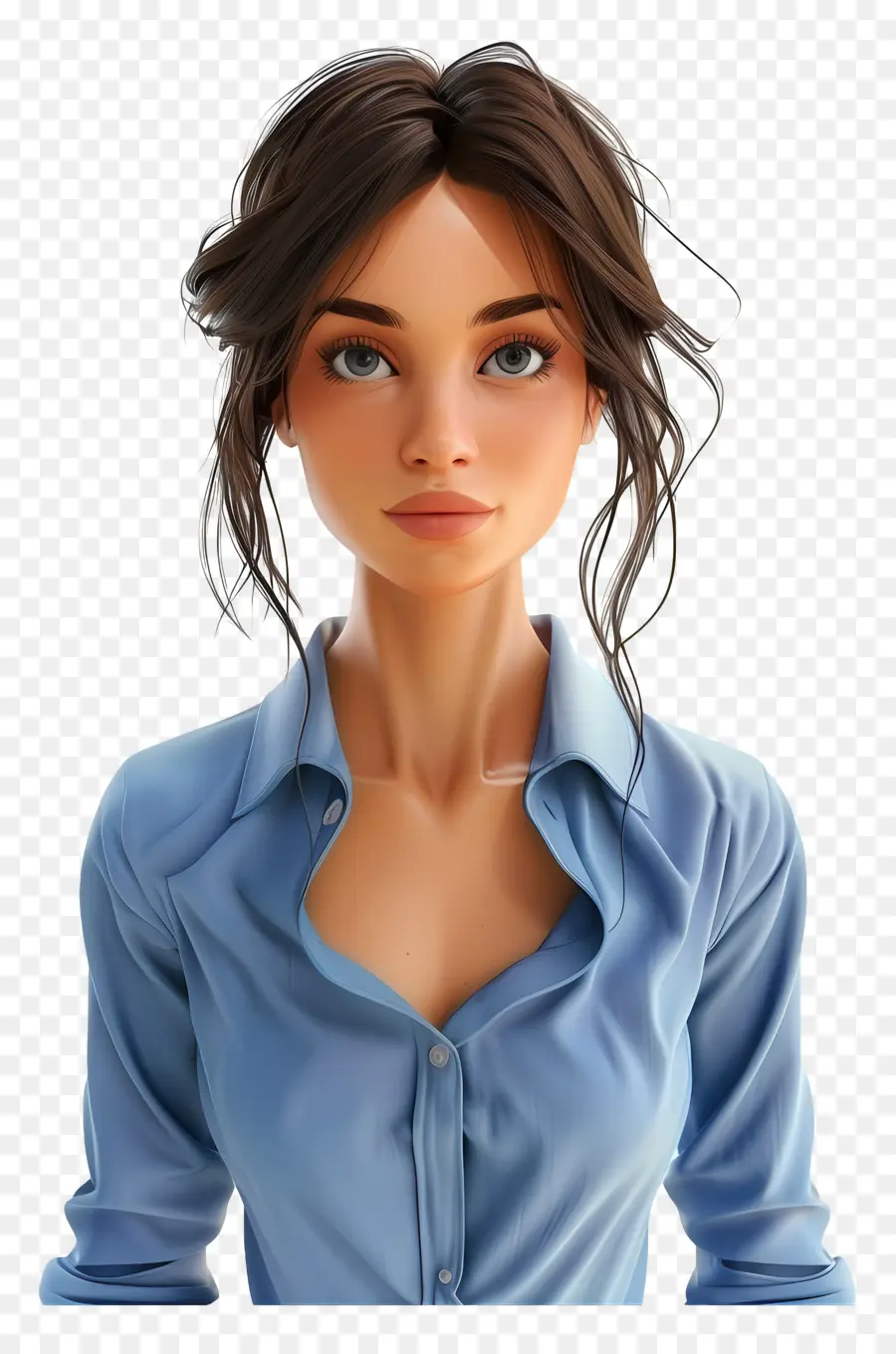 Mujer En Camisa，Mujer Animada Con Camisa Azul PNG