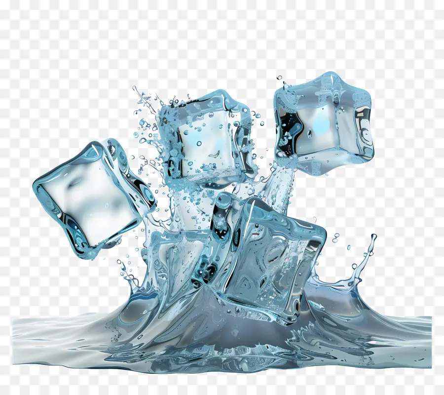 Agua Salpicaduras De Hielo，Cubitos De Hielo PNG