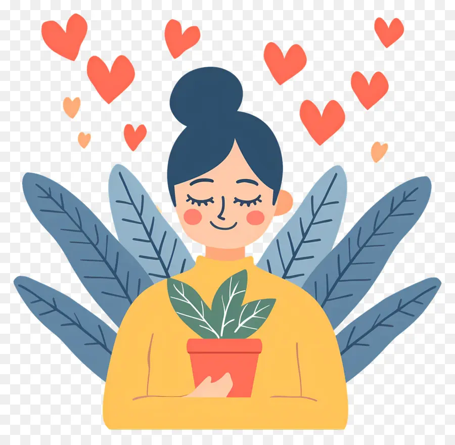 Mujer De Dibujos Animados，Mujer Con Planta PNG