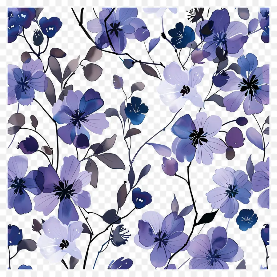 Patrón De Flores，Flores Azules Y Moradas PNG