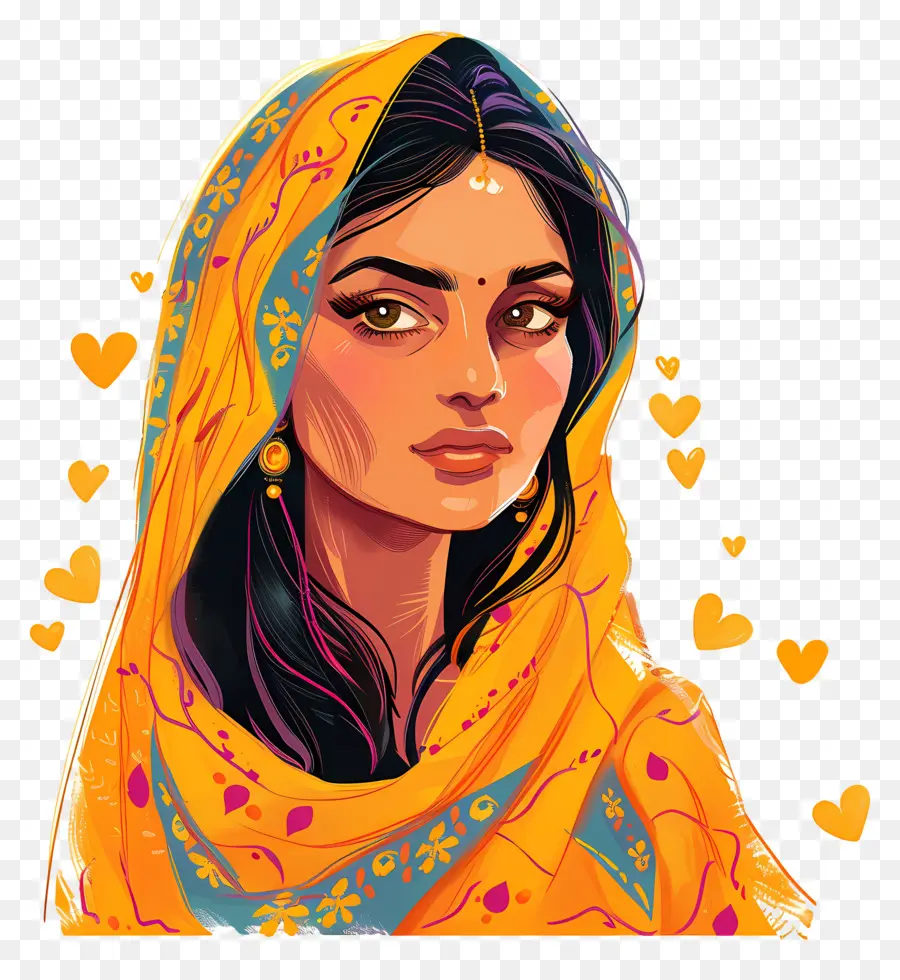 Mujer Punjabi India，Mujer En Sari Amarillo PNG