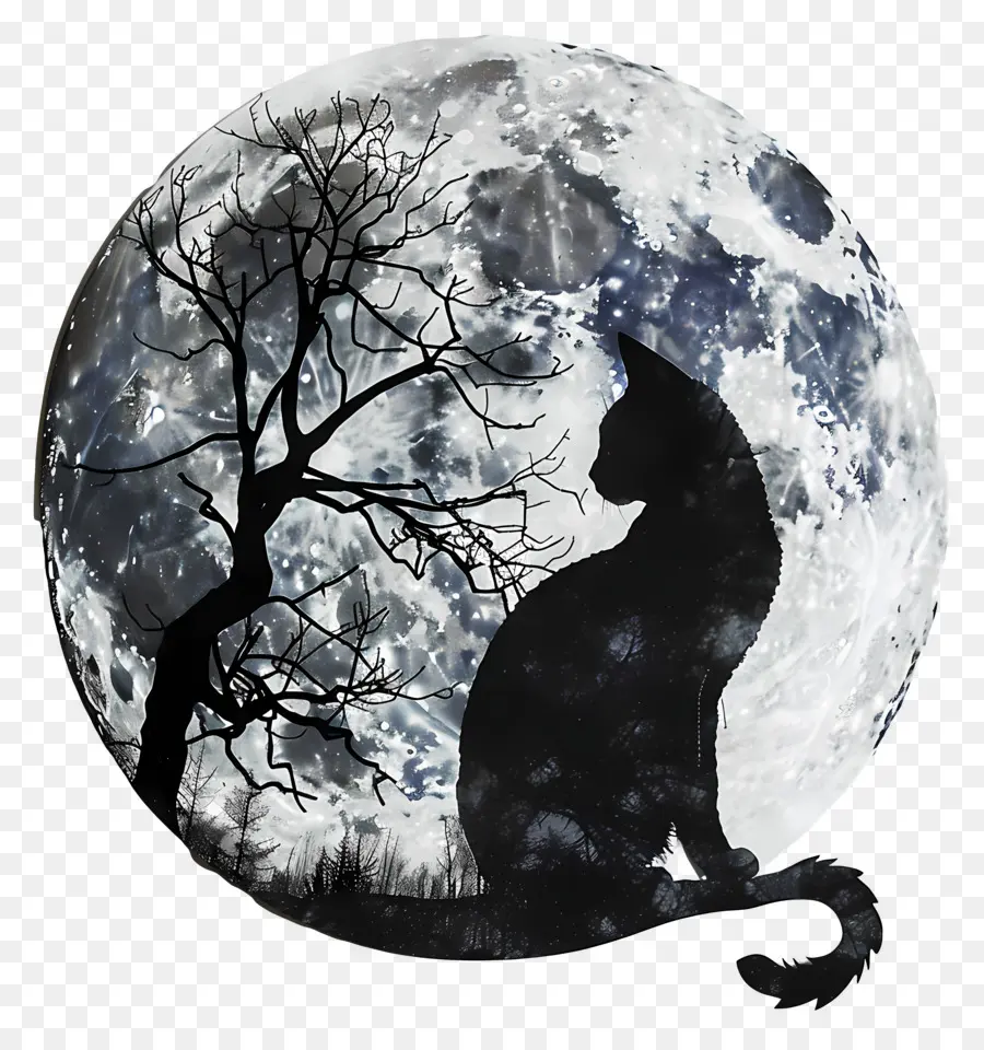 Silueta De Gato，Luna PNG