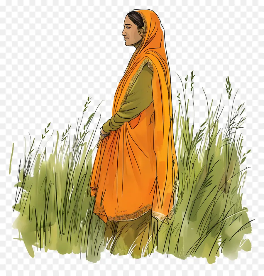 Mujer Punjabi India，Mujer En Naranja PNG