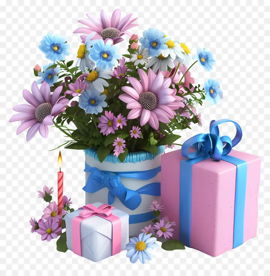 Regalo De Cumpleaños，Ramo De Flores Y Regalos PNG