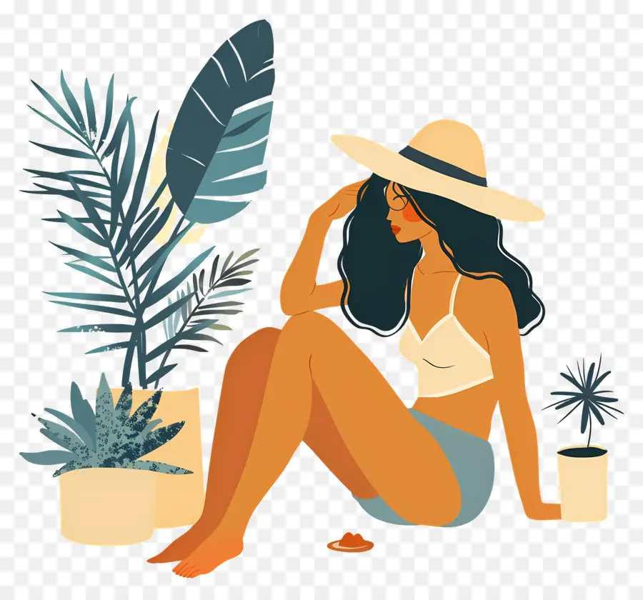 Mujer De Dibujos Animados，Mujer Con Plantas PNG