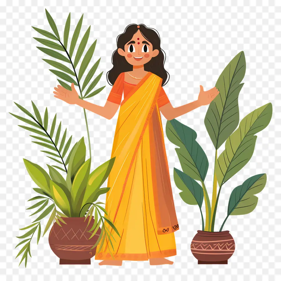 Mujer India，Mujer En Sari Amarillo PNG