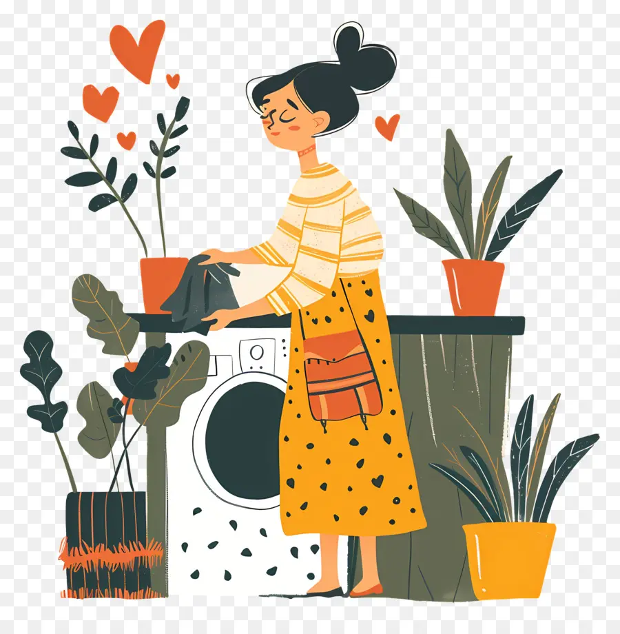 Mujer Lavando Ropa，Plantas PNG