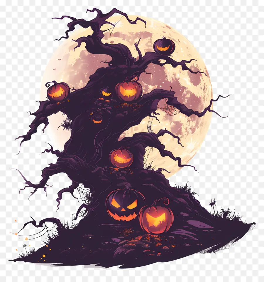 árbol Embrujado，Espantapájaros De Halloween PNG