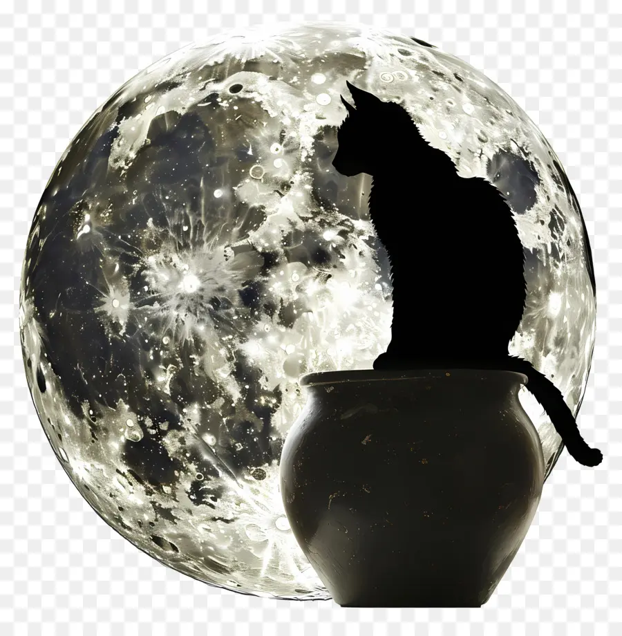 Silueta De Gato，Gato Y Luna PNG