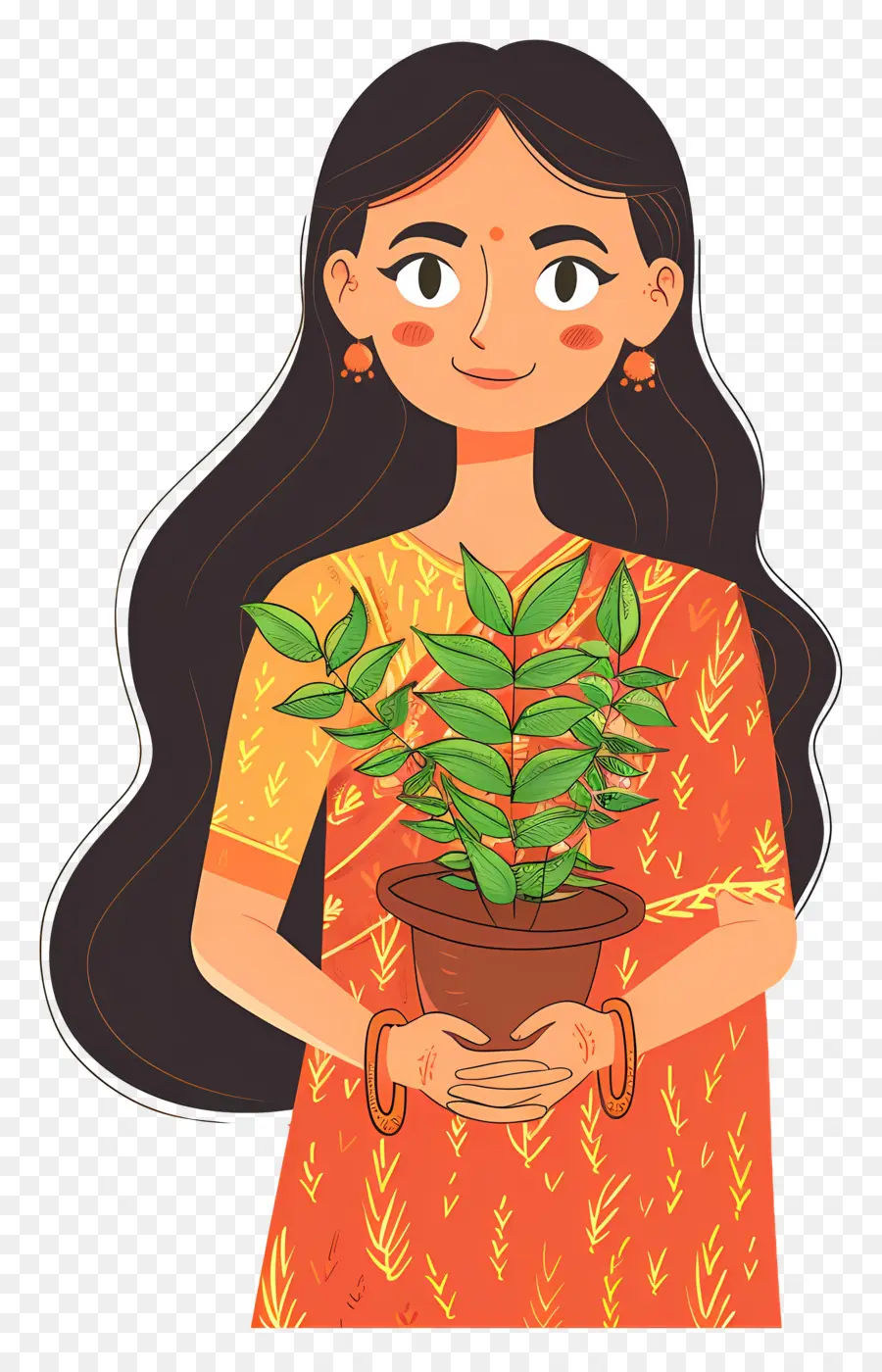 Mujer Marathi，Mujer Con Planta PNG