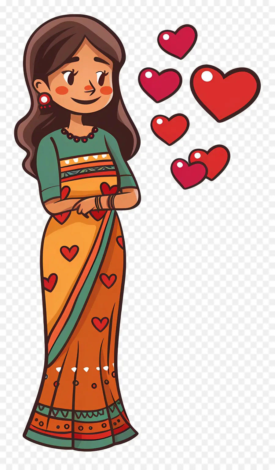 Mujer India，Mujer Con Corazones PNG