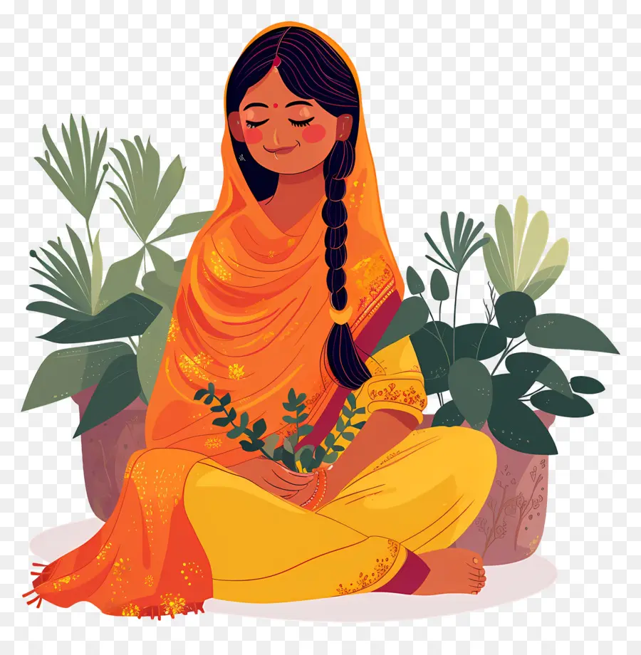 Mujer Punjabi India，Mujer Meditando PNG