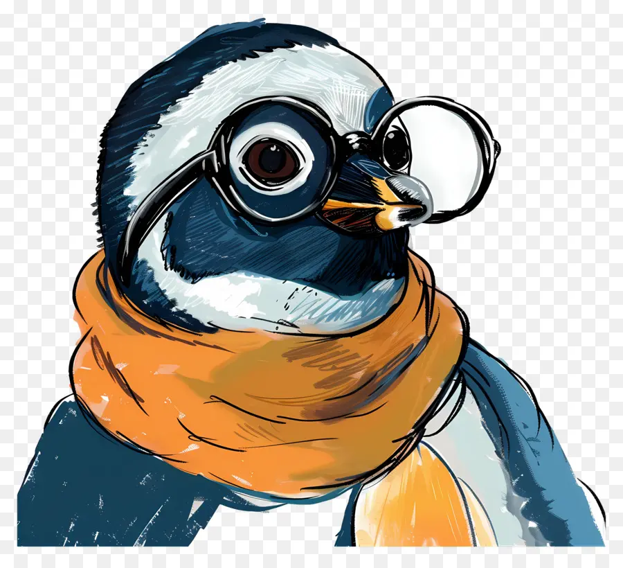 Pingüino，Pingüino Con Gafas Y Bufanda PNG