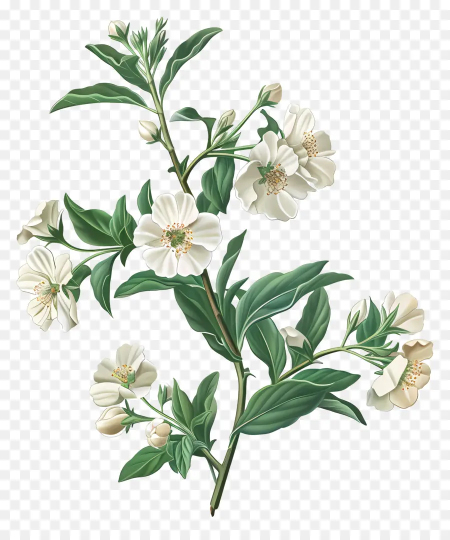 Flores Blancas，Hojas PNG