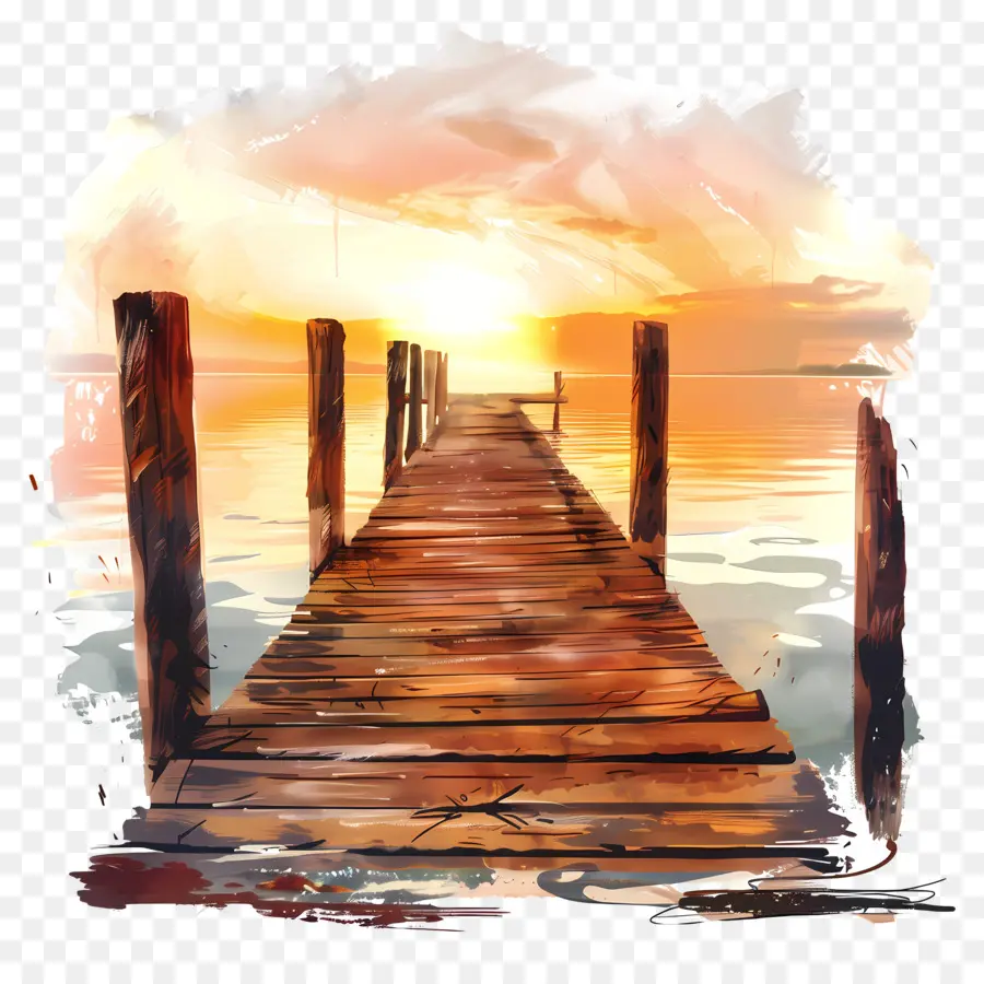 Muelle De Madera，Atardecer PNG